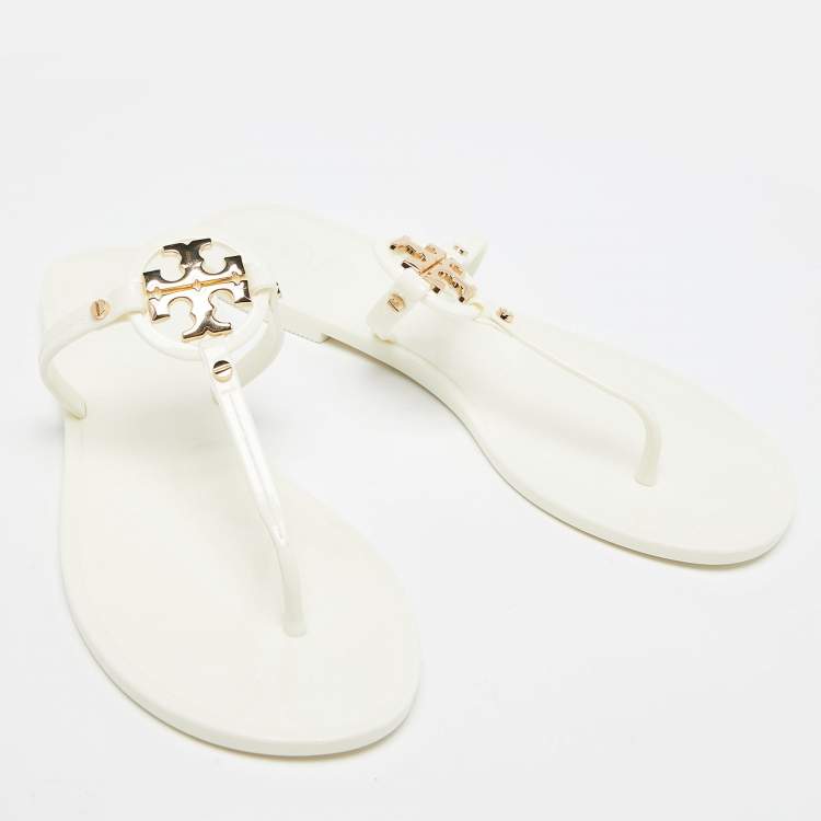 Pre Owned Tory Burch Off White Rubber Mini Miller Thong Flats Size 39.5