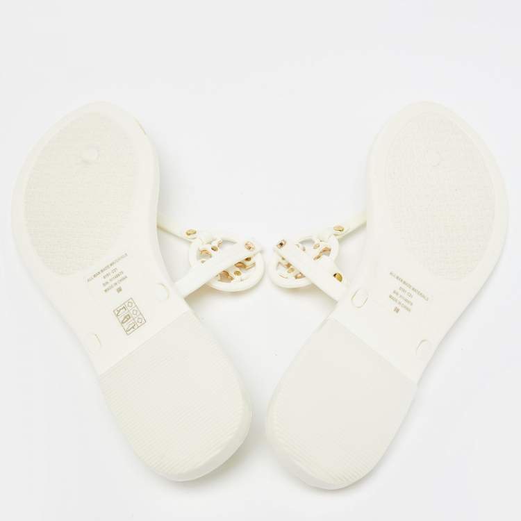 Pre Owned Tory Burch Off White Rubber Mini Miller Thong Flats Size 39.5