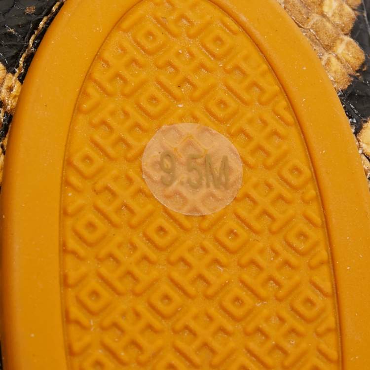 Pre Owned Tory Burch Yellow/Brown Python Embossed Minnie Ballet Flats Size 39.5