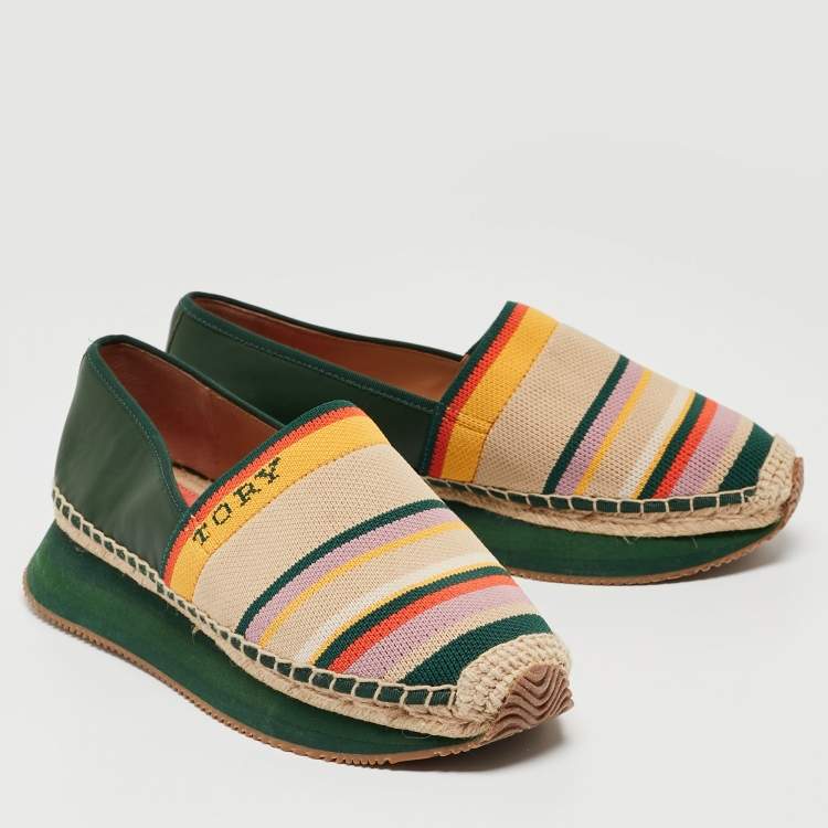 مملوكة مسبقًا Tory Burch Multicolor Printed Knit Fabric and Leather Daisy Slip On Sneakers Size 38