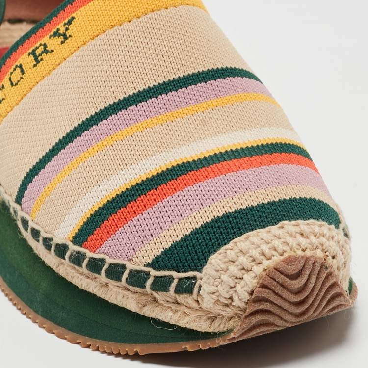 مملوكة مسبقًا Tory Burch Multicolor Printed Knit Fabric and Leather Daisy Slip On Sneakers Size 38