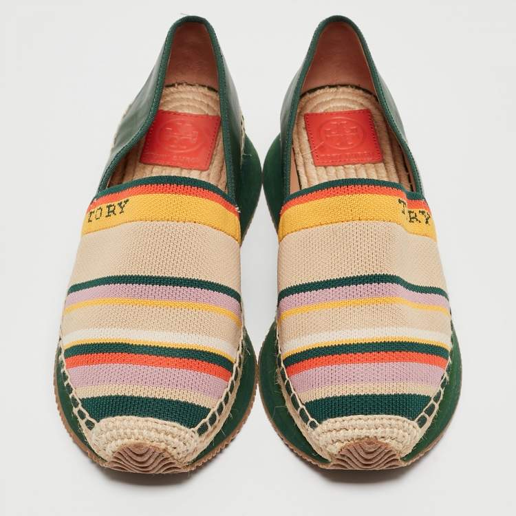 مملوكة مسبقًا Tory Burch Multicolor Printed Knit Fabric and Leather Daisy Slip On Sneakers Size 38