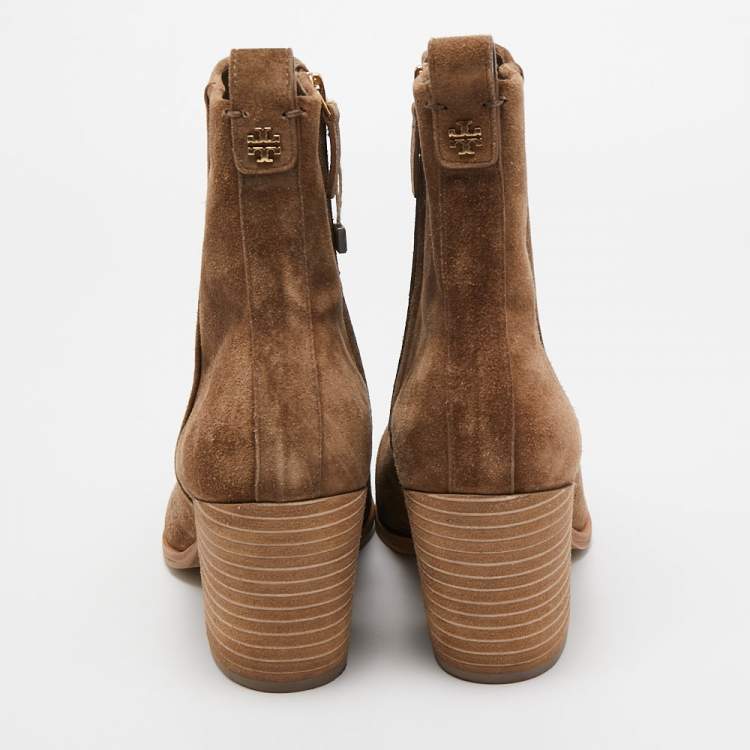 Pre Owned Tory Burch Beige Suede Leena Ankle Boots Size 40