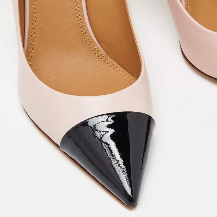 Pre Owned Tory Burch Pink/Black Patent and Leather Penelope Pumps Size 38.5