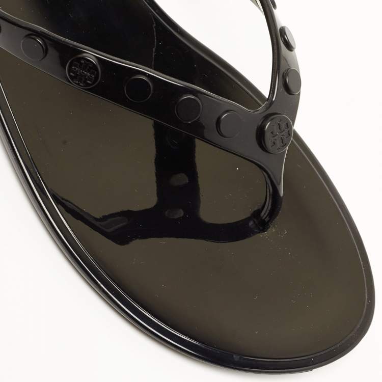 Pre Owned Tory Burch Black Rubber Studded Thong Flats Size 38.5