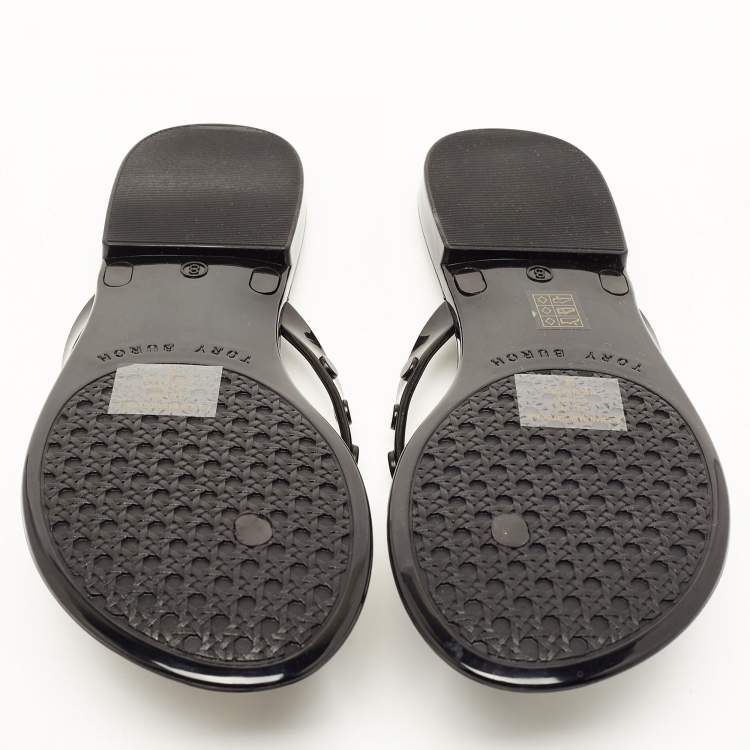 Pre Owned Tory Burch Black Rubber Studded Thong Flats Size 38.5