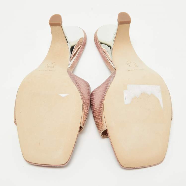 Pre Owned Tory Burch Rosegold Lizard Embossed Leather Ines Slides Size 39.5