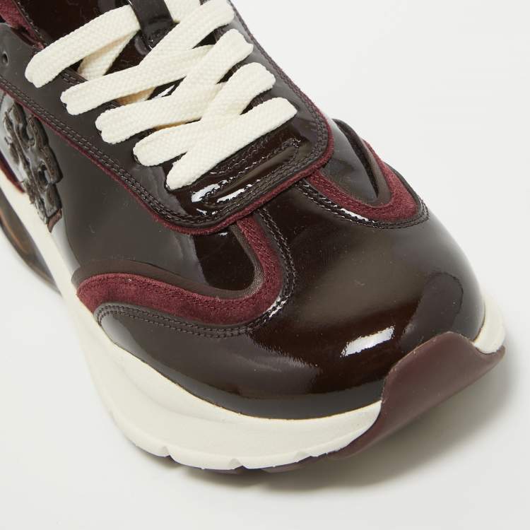 Pre Owned Tory Burch Burgundy Suede and Patent Leather Low Top Sneakers Size 39.5
