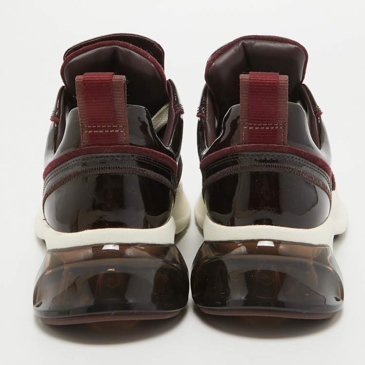 Pre Owned Tory Burch Burgundy Suede and Patent Leather Low Top Sneakers Size 39.5