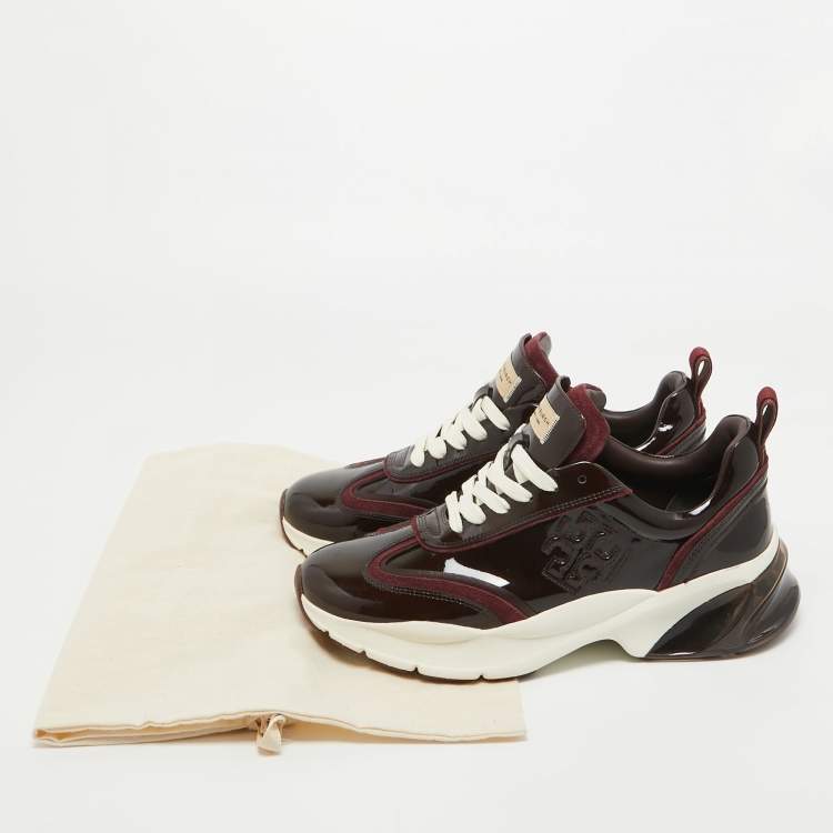 Pre Owned Tory Burch Burgundy Suede and Patent Leather Low Top Sneakers Size 39.5