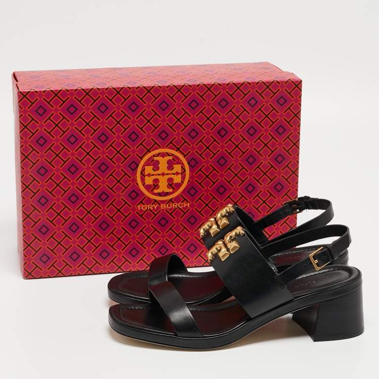 Pre Owned Tory Burch Black Leather Eleanor Slingback Sandals Size 39