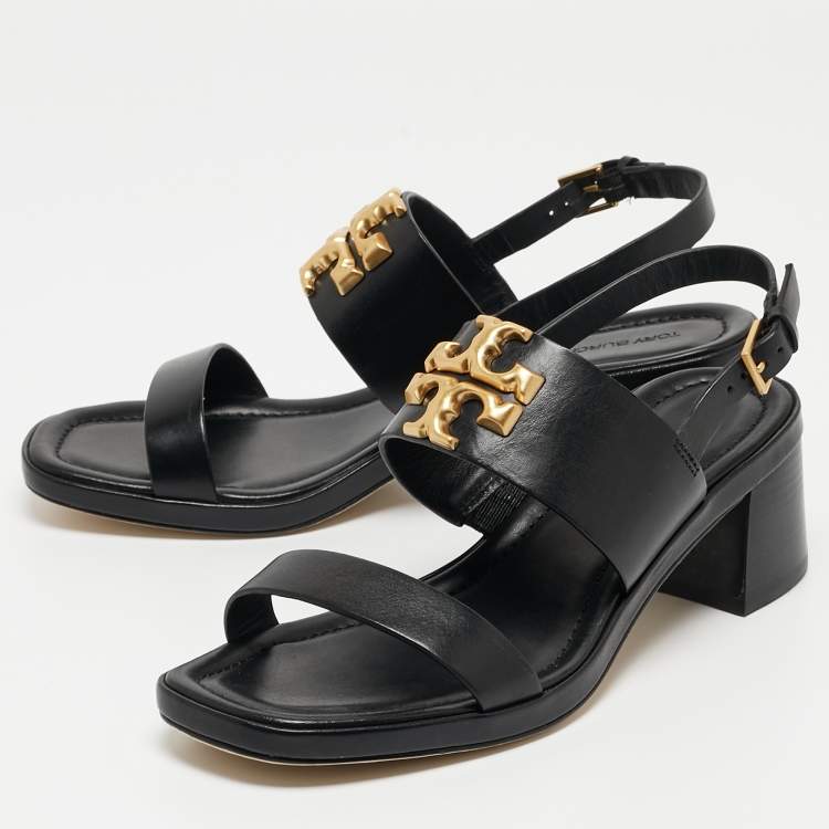 Pre Owned Tory Burch Black Leather Eleanor Slingback Sandals Size 39