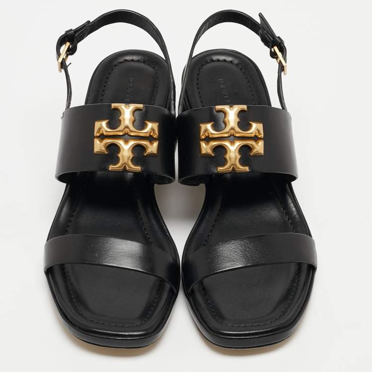 Pre Owned Tory Burch Black Leather Eleanor Slingback Sandals Size 39