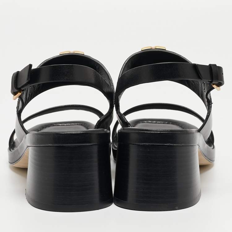 Pre Owned Tory Burch Black Leather Eleanor Slingback Sandals Size 39