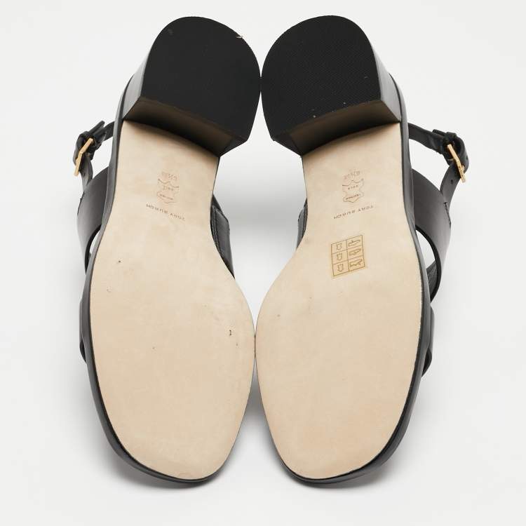 Pre Owned Tory Burch Black Leather Eleanor Slingback Sandals Size 39