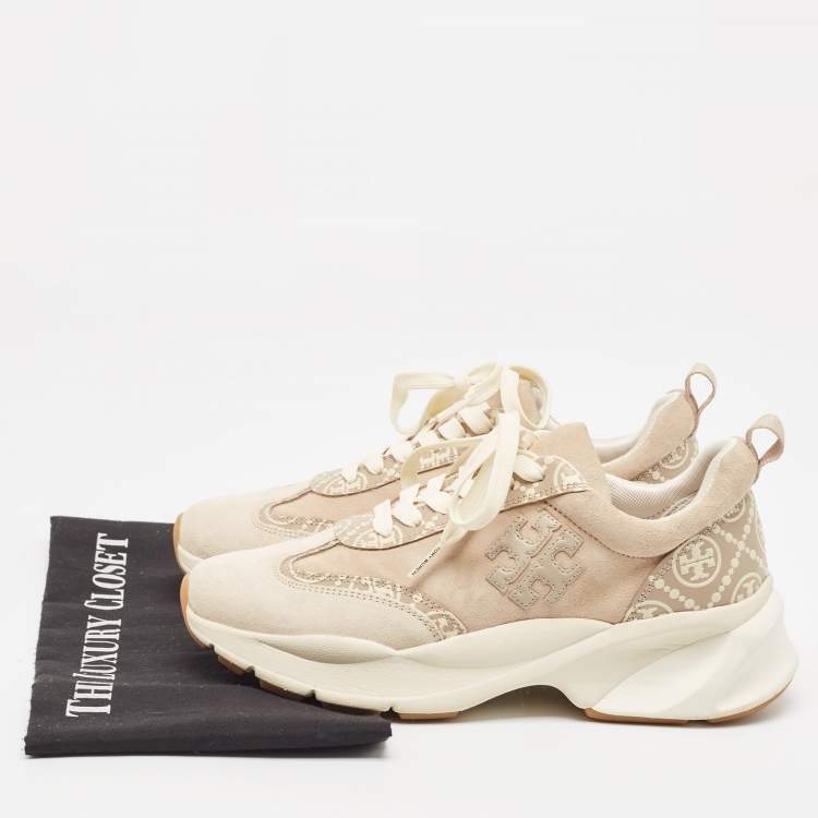 Pre Owned Tory Burch Beige Suede Good Luck Low Top Sneakers Size 37.5