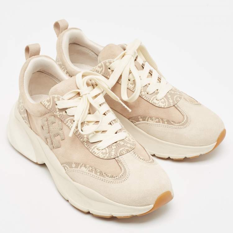 Pre Owned Tory Burch Beige Suede Good Luck Low Top Sneakers Size 37.5