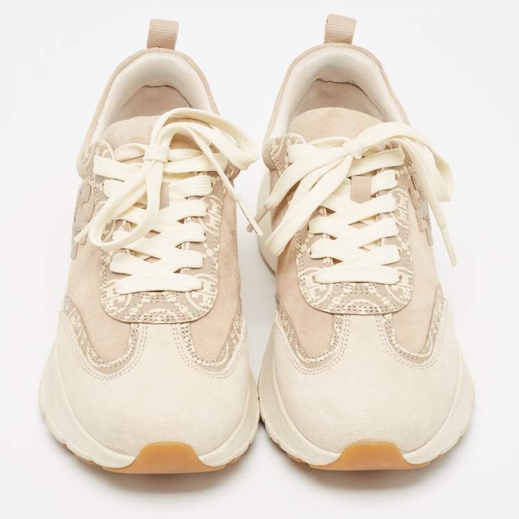 Pre Owned Tory Burch Beige Suede Good Luck Low Top Sneakers Size 37.5