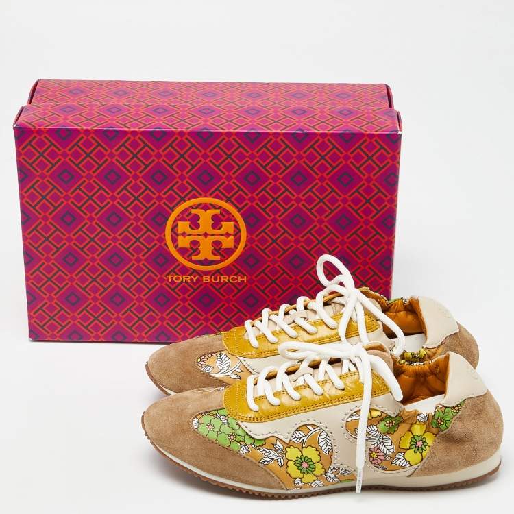 Pre Owned Tory Burch Multicolor Suede and Leather Lace Up Sneakers Size 36.5