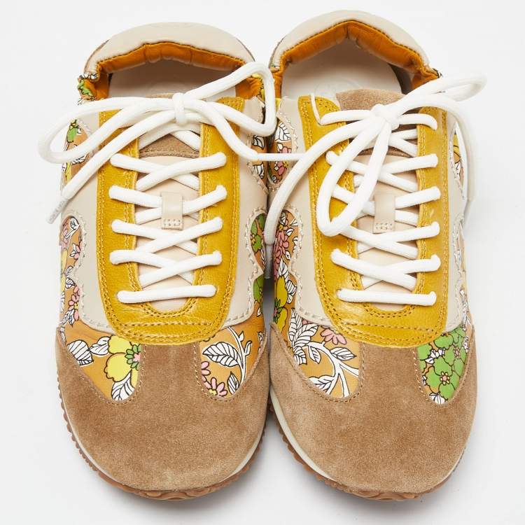 Pre Owned Tory Burch Multicolor Suede and Leather Lace Up Sneakers Size 36.5