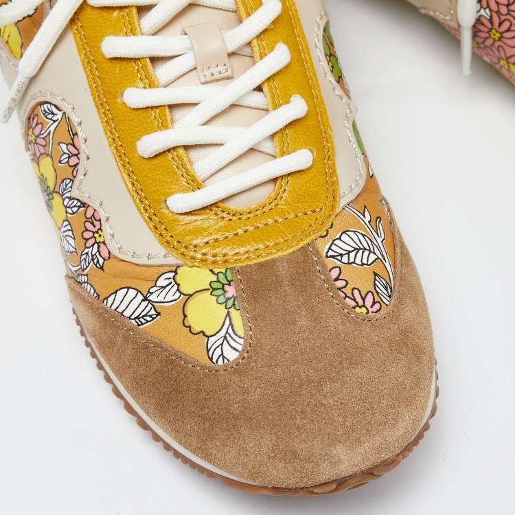 Pre Owned Tory Burch Multicolor Suede and Leather Lace Up Sneakers Size 36.5
