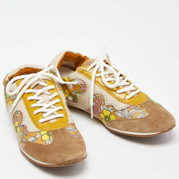 Pre Owned Tory Burch Multicolor Suede and Leather Lace Up Sneakers Size 36.5