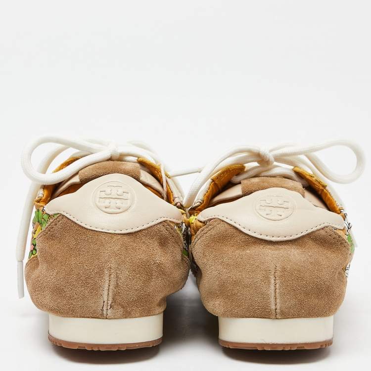Pre Owned Tory Burch Multicolor Suede and Leather Lace Up Sneakers Size 36.5