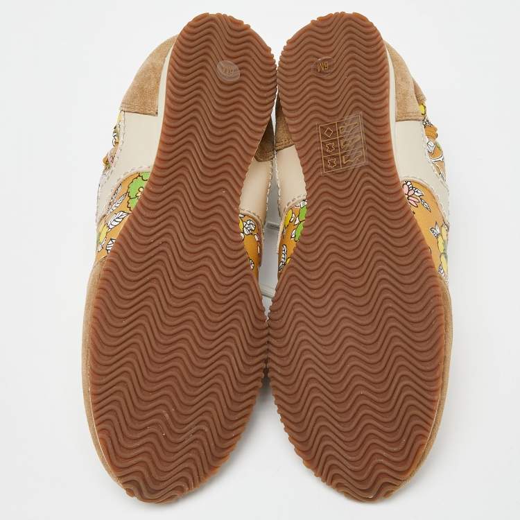 Pre Owned Tory Burch Multicolor Suede and Leather Lace Up Sneakers Size 36.5