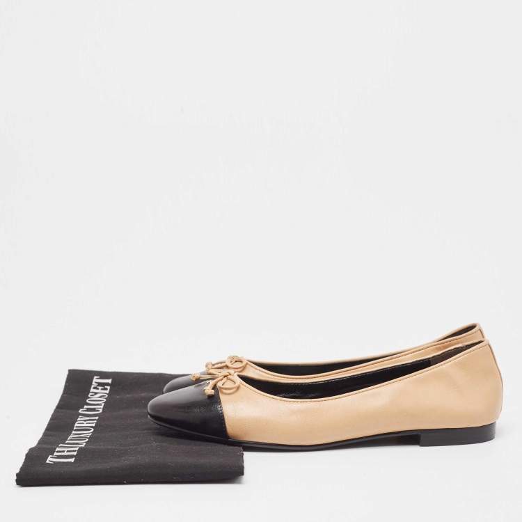 Pre Owned Tory Burch Beige Leather Cap Toe Ballet Flats Size 38.5
