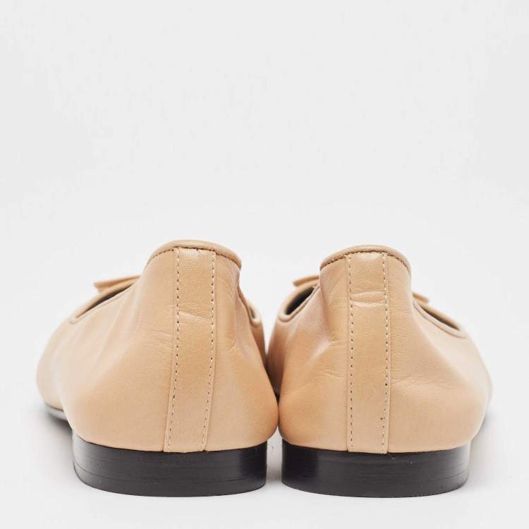 Pre Owned Tory Burch Beige Leather Cap Toe Ballet Flats Size 38.5