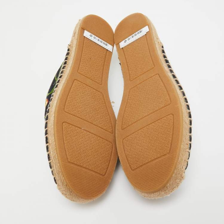 مملوكة مسبقًا Tory Burch Navy Blue Canvas Floral Espadrille Mules Size 38