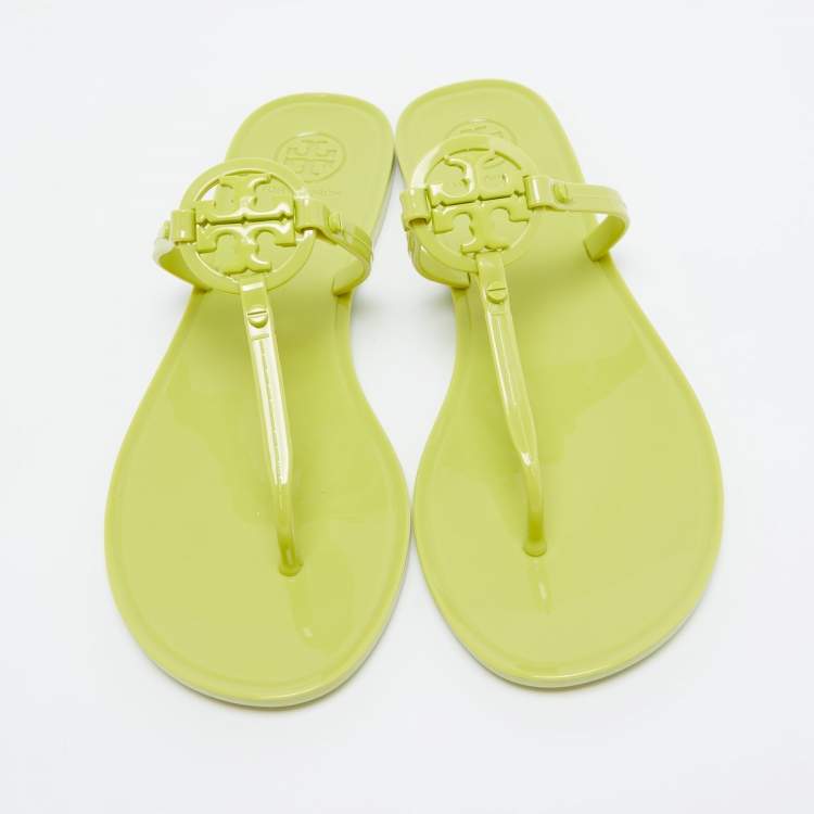 Pre Owned Tory Burch Green Rubber Miller Flat Thong Sandals Size 37.5