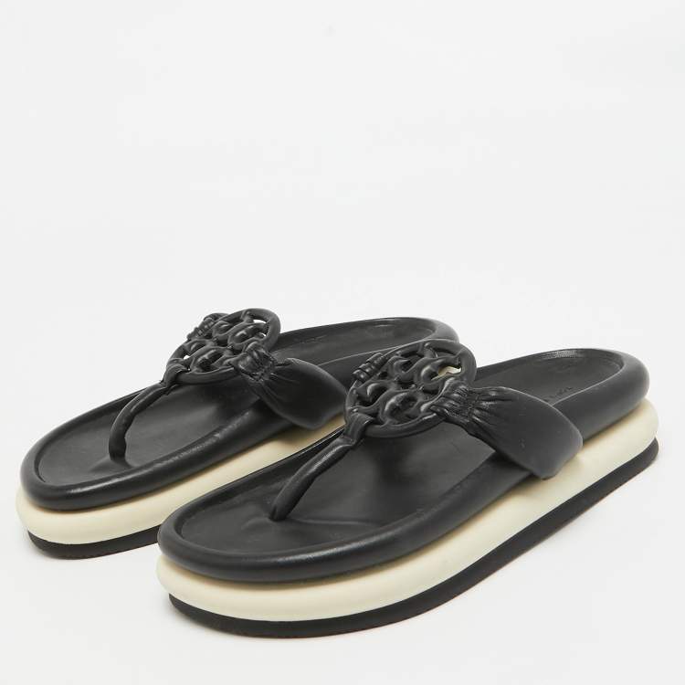 Pre Owned Tory Burch Black Leather Thong Flats Size 38