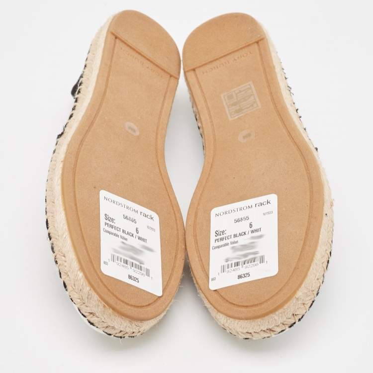 مملوكة مسبقًا Tory Burch Black/White Canvas and Leather Cap Toe Espadrille Flats Size 36