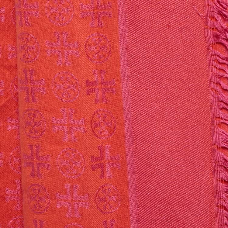 Pre Owned Tory Burch Pink Monogram Jacquard Silk Blend Scarf