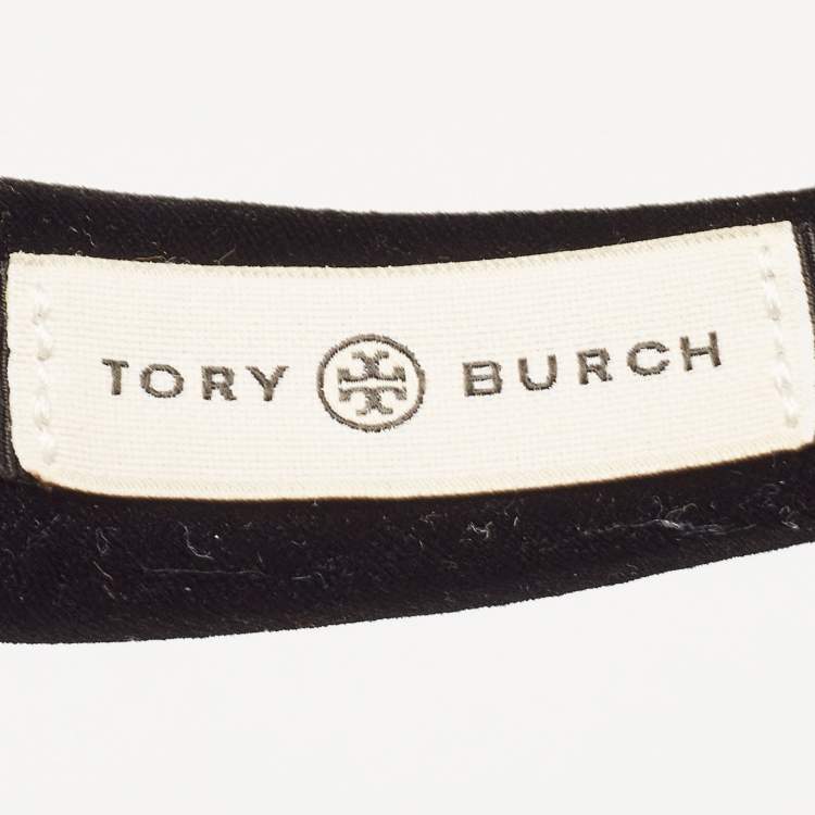 Pre Owned Tory Burch Black Floral Embroidered Velvet Hairband 
