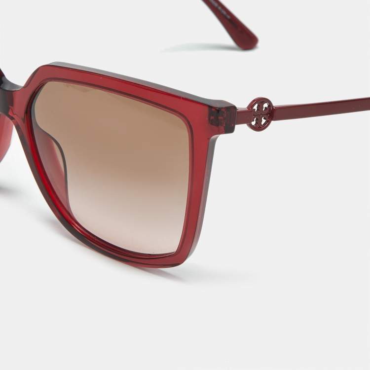 Pre Owned Tory Burch Red/Brown Gradient TY7146 Square Sunglasses