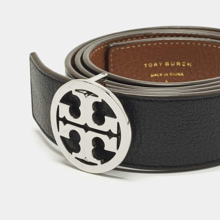 Pre Owned حزام إبزيم عكسي كبير - إل من توري برش ميلر جلد أسود/بني