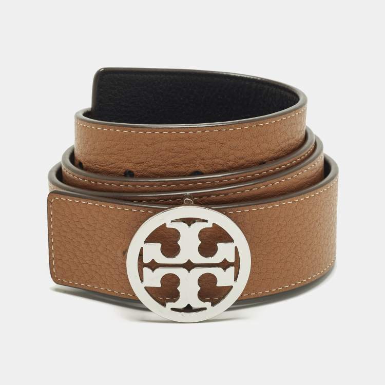 Pre Owned حزام إبزيم عكسي كبير - إل من توري برش ميلر جلد أسود/بني