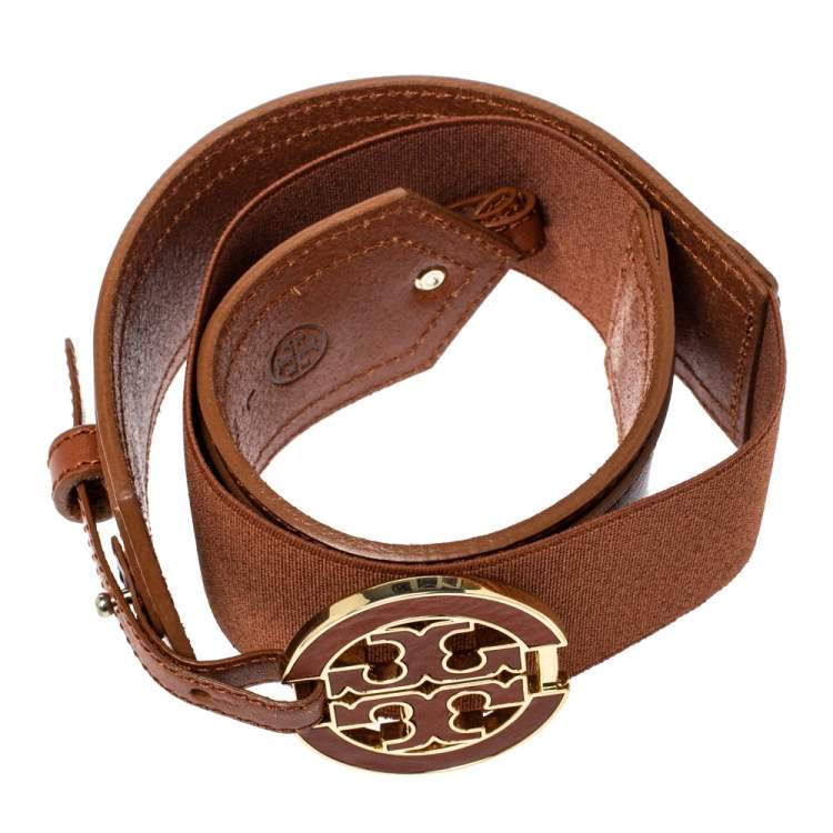 Pre Owned Tory Burch Brown Leather And Elastic Band Waist Belt L