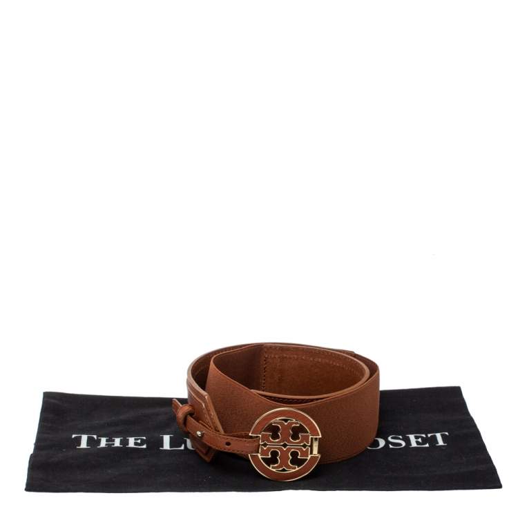 Pre Owned Tory Burch Brown Leather And Elastic Band Waist Belt L