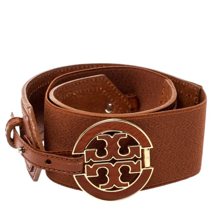 Tory Burch Brown Leather And Elastic Band Waist Belt L Tory Burch | TLC