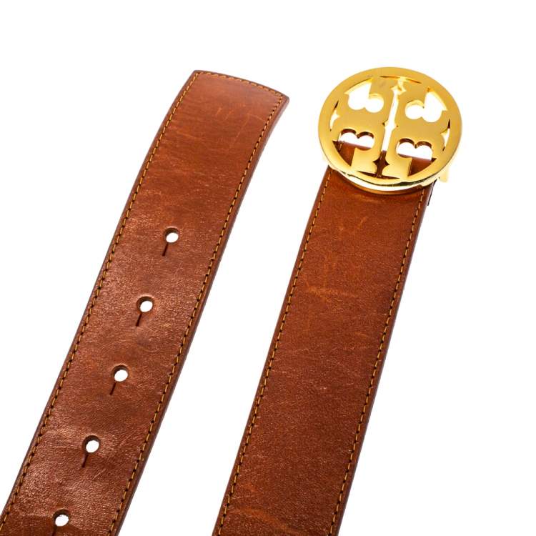 Pre Owned Tory Burch Tan Leather Logo Belt 95CM