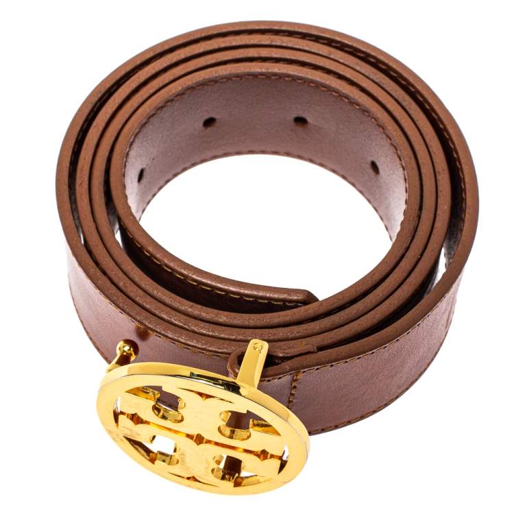 Pre Owned Tory Burch Tan Leather Logo Belt 95CM