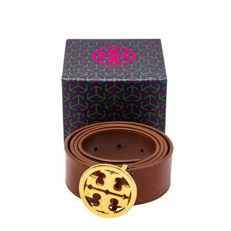 Pre Owned Tory Burch Tan Leather Logo Belt 95CM