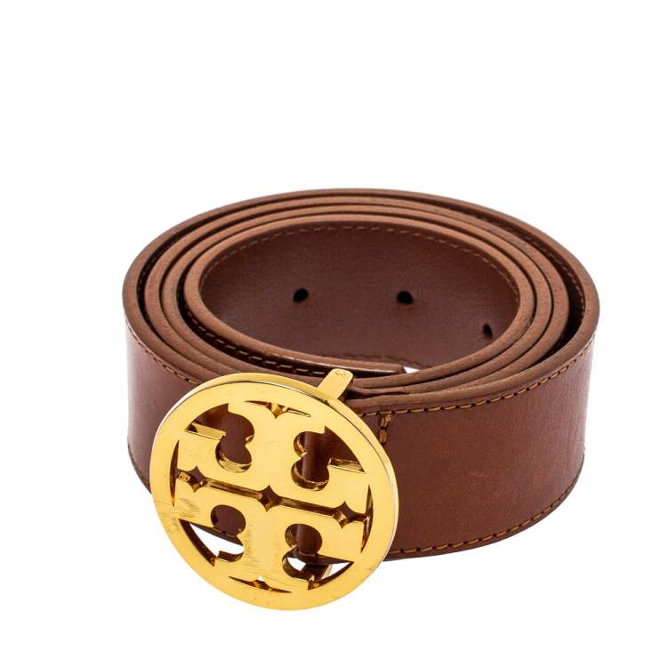 Pre Owned Tory Burch Tan Leather Logo Belt 95CM