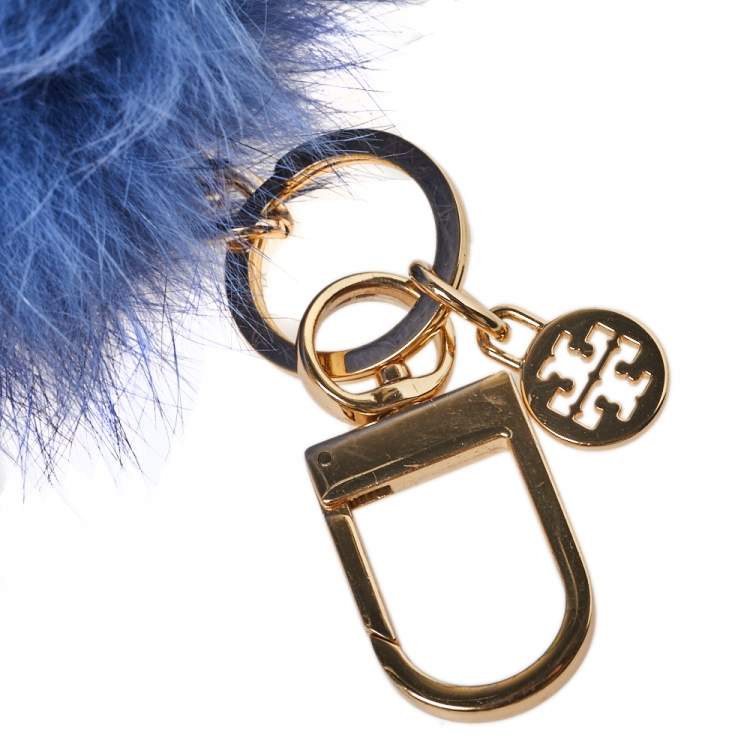 Pre Owned Tory Burch Purple Fox Fur Pom Pom Bag Charm/ Key Ring