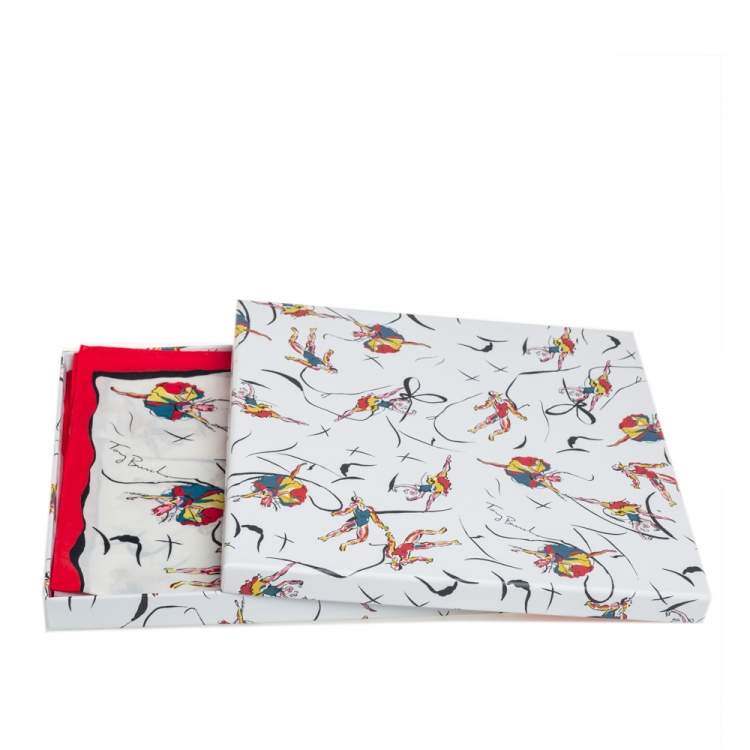 Pre Owned Tory Burch Cream & Red Dancers Print Cotton Scarf