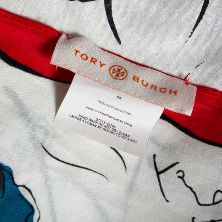 Pre Owned Tory Burch Cream & Red Dancers Print Cotton Scarf