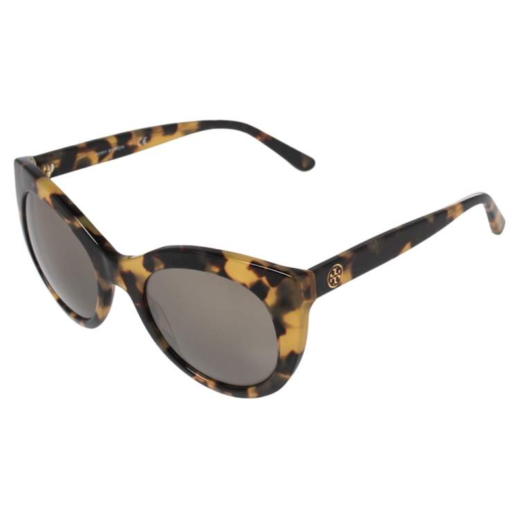 Pre Owned Tory Burch Brown Animal Print Acetate Mirror TY7115 Sunglasses